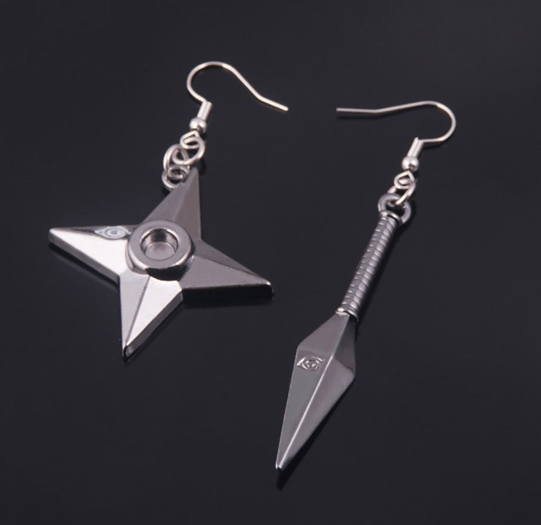 Naruto Dagger and Ninja Star Contrast Earrings